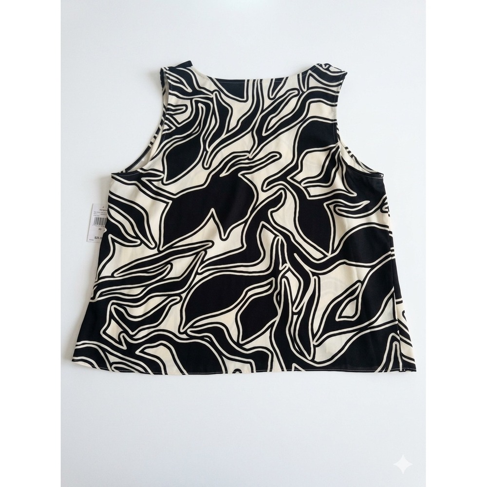 Nine West Sleeveless V-Neck Blouse Black Ivory Abstract Print Plus 1X NWT - Picture 2 of 8
